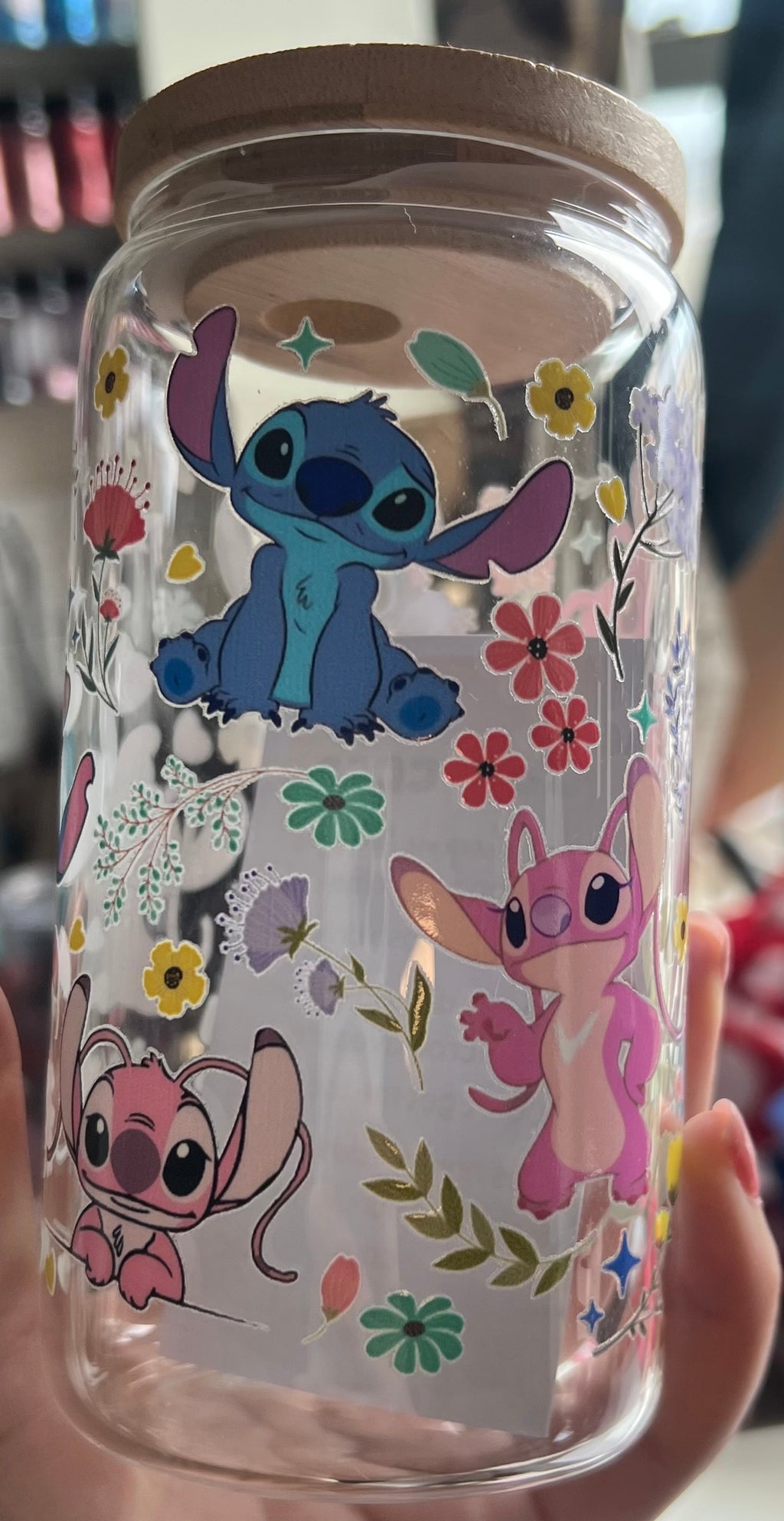 Stitch and angel glass cup