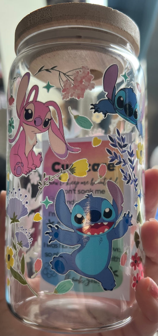 Stitch and angel glass cup